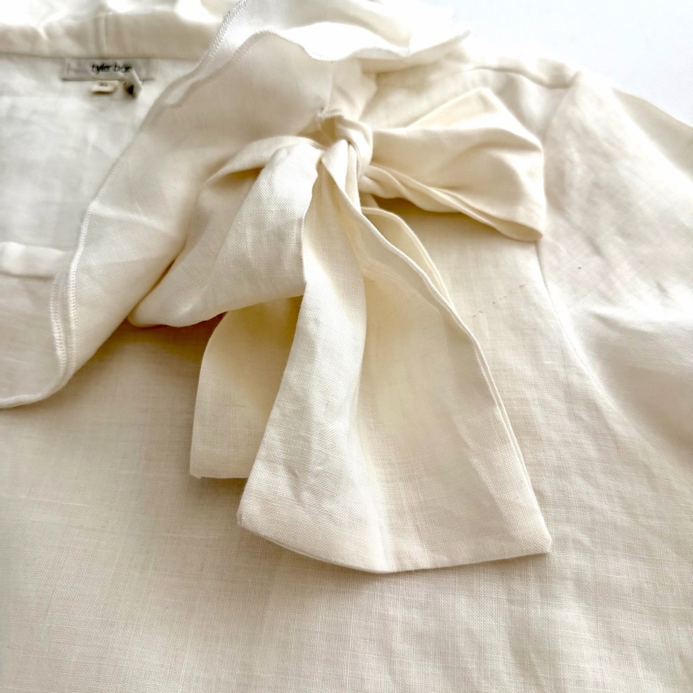 Tyler Boe Cream Linen Ruffle Collar Tunic Top Blouse Size XL Lagenlook Neutral - Picture 7 of 14